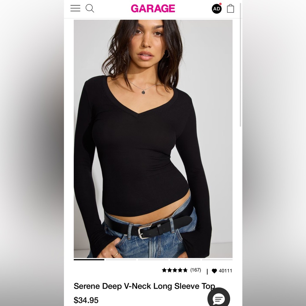 Garage Deep V-Neck Long Sleeve Top